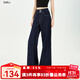 百圖betu女裝2025夏季新款牛仔闊腿褲撞色線(xiàn)微喇仿牛仔長(cháng)褲女2507X04 深牛仔藍 L
