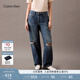 Calvin KleinJeans25春夏女士美式復古ck純棉寬松慵懶松弛感破洞牛仔褲47B925G VSI-牛仔藍 26