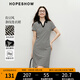 紅袖撞色條紋顯瘦連衣裙2025春夏季新款女裝收腰V字翻領(lǐng)肯豆針織短裙 黑白條705 M