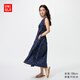 優(yōu)衣庫女裝棉質(zhì)印花打褶連衣裙無(wú)袖裙子度假碎花480629 69 藏青色 M /160/84A