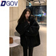 DGOV慵懶風(fēng)黑色羊羔絨外套女冬季2026新款中長(cháng)連帽加厚棉服毛毛外套女 黑色 S 建議80-105斤