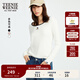 Teenie Weenie小熊女裝T恤2025秋季新款簡(jiǎn)約時(shí)尚氣質(zhì)撞色圓領(lǐng)長(cháng)袖 象牙白 M