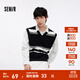 森馬（Semir）毛衫男襯衫拼接假兩件針織衫2025秋新款學(xué)院風(fēng)條紋套頭衫流行 黑白色調00391 L