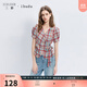 三彩2025秋季新款格紋小衫泡泡袖V領(lǐng)上衣短款女 磚紅色格紋 XL 170/92A