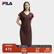 FILA 斐樂官方女裝針織連衣裙2025夏新款時尚休閑涼感抗菌V領長裙子女 車厘子紅-WI L 170/88A/L