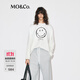 MO&Co.長(cháng)袖T恤2025冬新品SMILEY聯(lián)名系列棉洗水笑臉印花燙鉆MBE4TEET02 米白色 XS /155