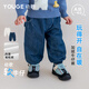 幼歌（YOUGE）嬰幼兒冬季新款純棉復古軟牛仔褲寶寶加絨加厚束腳褲潮 牛仔藍 80 cm