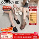 康莉（COMELY）樂(lè )福鞋女秋季女鞋牛皮學(xué)院風(fēng)金屬扣圓頭時(shí)尚百搭JK小皮鞋 黑色 38