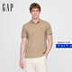 Gap【成毅代言】男女裝2025小熊刺繡短袖T恤休常規polo衫708395 卡其色 S 美碼 M亞洲碼175/92A
