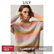 LILY2025秋新款含羊毛彩色漸變條紋拉鏈翻領(lǐng)休閑通勤針織衫女毛衣 123珊瑚粉 L