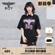 BOY LONDON【暗夜星辰】 秋季情侶款短袖燙鉆粉色老鷹T恤 N01003 黑色 M