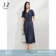玖姿·安娜蔻復古港風(fēng)慵懶文藝原色牛仔收腰連衣裙女2025夏季新款 深藍 XL