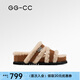 GG-CC【章若楠同款】路易暖茶秋季新款厚底勃肯半拖鞋女毛毛拖G25Y9084 駝色 37