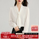 尚都比拉通勤飄帶領(lǐng)白色襯衫女秋季上衣珍珠扣設(shè)計(jì)氣質(zhì)休閑時(shí)尚洋氣襯衣