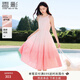 香影漸變粉色掛脖連衣裙女2025夏季新款中長(cháng)純棉圓領(lǐng)度假風(fēng)無(wú)袖裙 銀牡丹色 S 155/80A/85-95斤