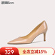 Lily Wei漆皮裸色高跟鞋大碼女鞋小碼細跟尖頭氣質(zhì)女神范面試情人節禮物 杏色【跟高6cm】 38