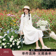 紫涵（ZIHAN）紫涵鏤空馬夾純白連衣裙兩件套女春季文藝森女系時(shí)尚套裝 米金 S