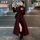 JEEP SPIRIT酒紅色夾棉系帶呢子大衣女2025秋冬新款中長(cháng)款過(guò)膝西裝領(lǐng)毛呢外套 酒紅色夾棉加 厚款 M 建議106-125斤