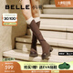 百麗（Belle）顯瘦小V彈力高靴女2025冬新商場(chǎng)同款厚底增高騎士靴E5F1DDG5預(yù)售 咖啡色-絨面 37