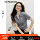 紅袖復古絞花短袖針織衫2025夏季新款女裝字母繡正肩POLO領別致短上衣 煙灰056 M