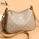 袋鼠真皮斜挎包包女2025新款潮時(shí)尚百搭單肩斜挎包老花中年媽媽大容量 卡其