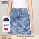 TOMMY JEANS春夏女裝純棉復古沙灘度假夏威夷印花A字高腰牛仔短裙 牛仔藍1A5 L 28