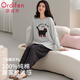 歐迪芬100%棉長(cháng)袖睡衣女春秋純棉套裝2025新品家居服可外穿可愛(ài)貓咪XL