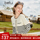 百圖betu女裝秋季新款毛針織衫長袖圓領(lǐng)毛織上衣開衫女2308T06 黑白條 M