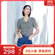 敦奴（DUNNU）dunnu敦奴2024夏新款減齡翻領(lǐng)顯瘦棋盤(pán)格印花雪紡小衫 暗綠 M