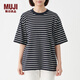 無(wú)印良品 MUJI 男女通用 棉天竺編織 寬版T恤 無(wú)性別 男款女款 BBB91C1A 深海軍藍橫條 4XS-3XS