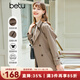 betu百圖女裝韓版氣質(zhì)時尚后背百褶長袖中長風(fēng)衣女2202T42 卡其色 L