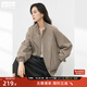 對白美式休閑立領(lǐng)夾克短外套女2025秋裝新款落肩寬松個(gè)性百搭上衣 卡其色 M