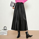 兔芊（TUQIAN）海寧真皮百褶半身裙皮裙女2025秋冬新款中長(cháng)款松緊高腰綿羊皮傘裙 黑色 L