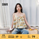 森馬（Semir）襯衫女短款修身荷葉邊度假風(fēng)2025夏新款甜美滿(mǎn)印吊帶小衫俏皮 藍紅色調00386 L