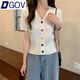 DGOVV領(lǐng)冰絲短袖T恤女2025夏季新款小清新減齡修身短款針織開(kāi)衫上衣女 白色 S 建議70-85斤