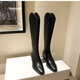 百麗踏長(cháng)筒靴后拉鏈厚底真皮女高跟尖頭騎士靴長(cháng)靴高筒靴口西部牛仔女靴 黑色37
