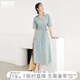 對(duì)白氣質(zhì)休閑V領(lǐng)襯衫連衣裙女2025夏季新款落肩寬松通勤顯瘦長(zhǎng)裙 灰藍(lán)色 M