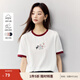 茵曼（INMAN）純棉摸魚貓印花短袖T恤女2025夏季時尚撞色圓領寬松舒適上衣 米白色-摸魚貓 S