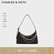 CHARLES&KEITH柔軟拉鏈式褶皺單肩包腋下包包女包女士生日禮物CK2-40782472 Black黑色 S