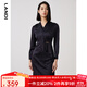 藍(lán)地（LANDI）【醋酸系列】不對(duì)稱V領(lǐng)收腰連衣裙女年春季新款短裙 藏青色 L