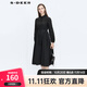 S.DEER圣迪奧女紐扣復古休閑翻領(lǐng)交叉收腰H型襯衫連衣裙S21181204 黑色/91 L 170