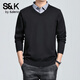 班尼路S&K系列新款假兩件毛衣男士春秋修身襯衫領(lǐng)保暖針織衫休閑上衣服 V領(lǐng)黑色 2XL 建議135-155斤