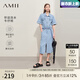 AMII中秋好禮2025夏季新款套頭半開(kāi)襟短袖配腰帶前開(kāi)衩長(cháng)款牛仔棉 牛仔藍 165/88A/L