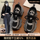 CAMILA KSENIA女鞋爆款老爹鞋女2025新款夏季百搭厚底休閑網(wǎng)面透氣運動(dòng)跑步鞋子 黑色 37