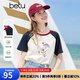 百圖betu女裝2025夏季新款T恤插肩袖撞色趣味純棉短袖上衣女2506T16 米白 M