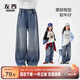 左西女童牛仔褲兒童褲子秋裝2025新款中大童寬松直筒褲 牛仔色 140