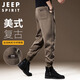 JEEP SPIRIT吉普美式復古休閑褲男秋冬季束腳寬松運動(dòng)針織衛褲 卡其 XL