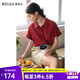 Olrain歐芮兒2025夏季新款紅色復古法式短袖襯衫寬松設計感女上衣 紅色 M