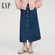 蓋璞女裝2025秋季新款棉質(zhì)無(wú)彈中長(cháng)款金屬紐扣A字牛仔半裙791272