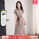 AEMAPE高端輕奢90%桑蠶絲短袖連衣裙女2025夏季新款高腰圓點(diǎn)真絲長(cháng)裙子 咖色 XL